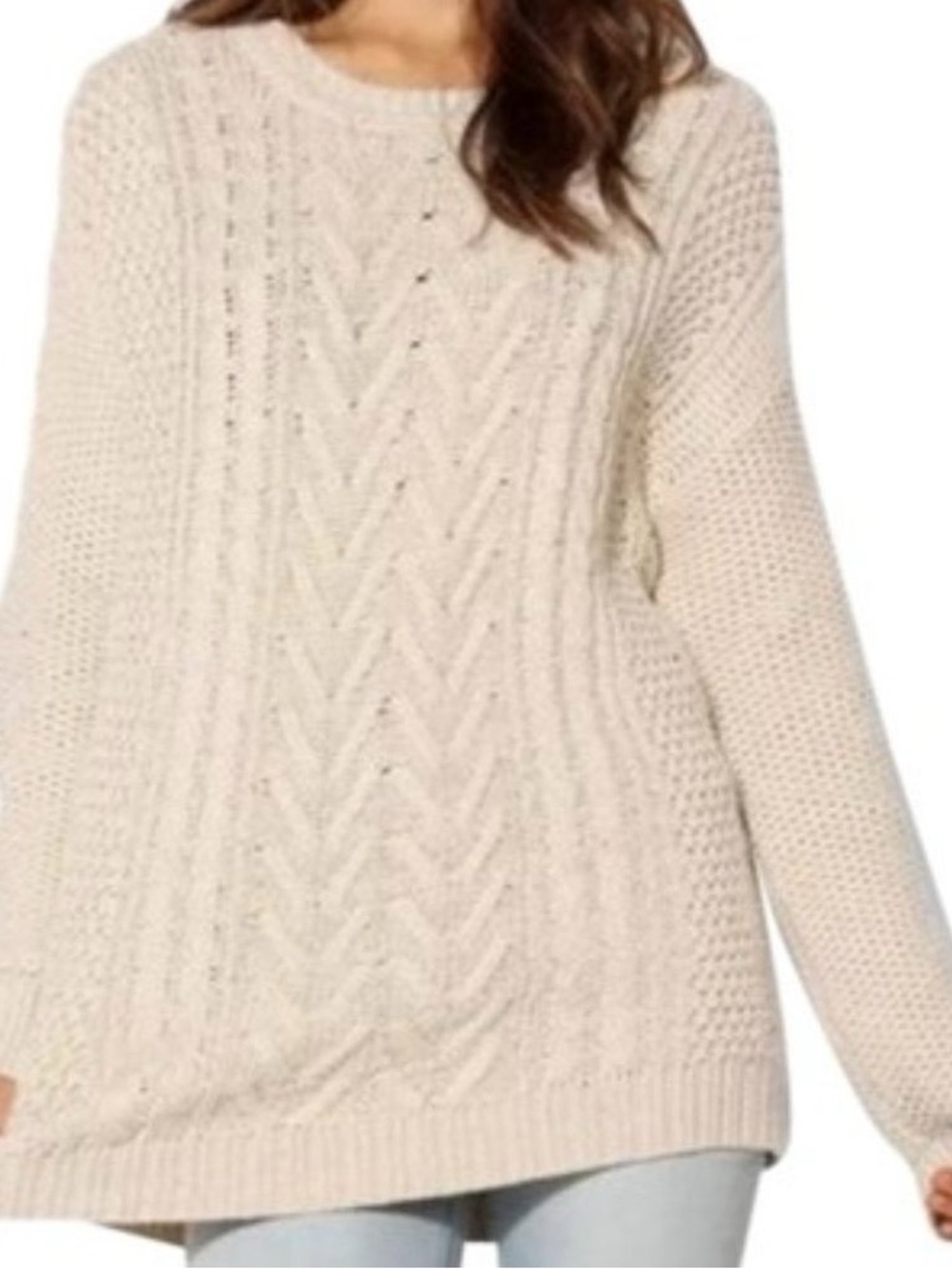 BDG‎ Urban outfitters Cable Knit elbow patch Crewneck Sweater cream size medium
